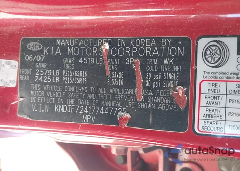 2007 Kia Sportage Lx from USA, damaged, VIN KNDJF724177447725